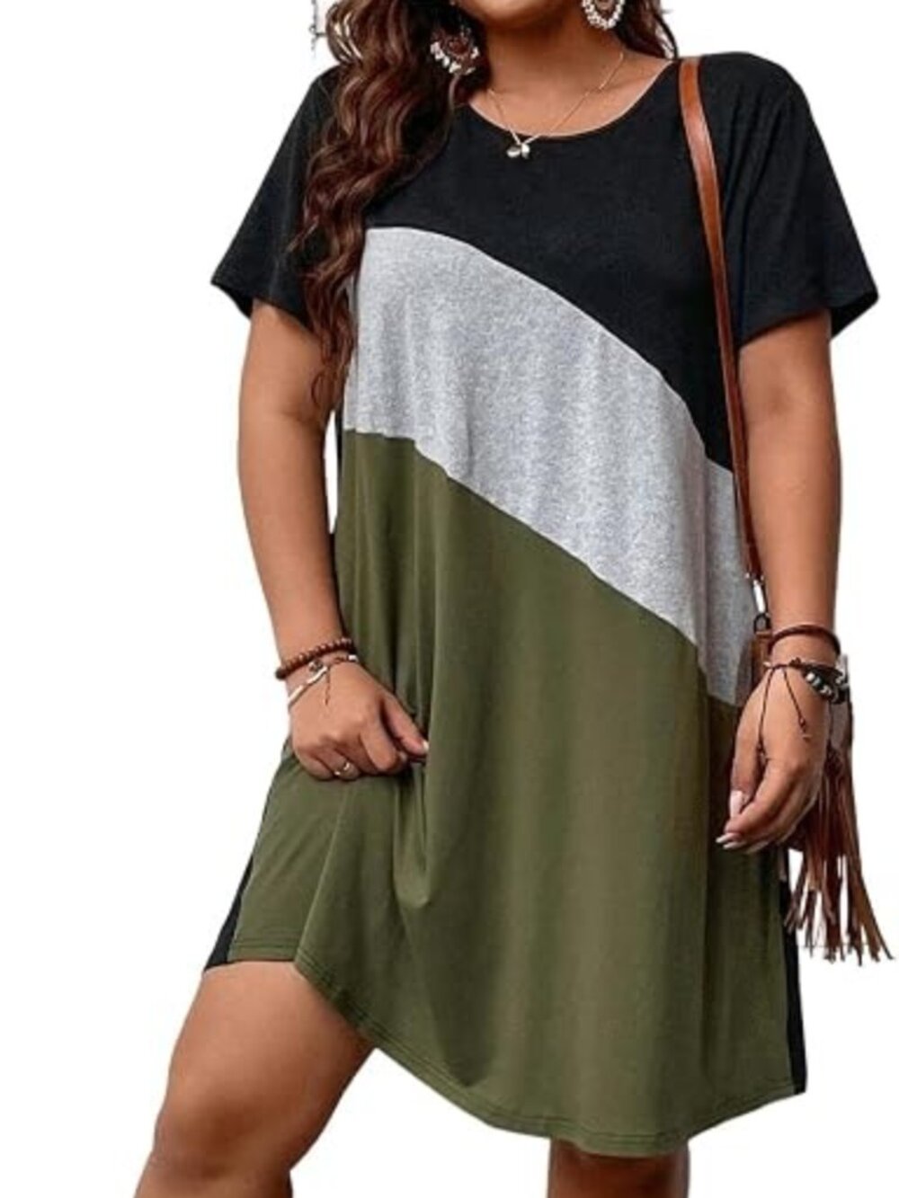 SOLY HUX Women's Color Block Short Sleeve T Shirt Dress